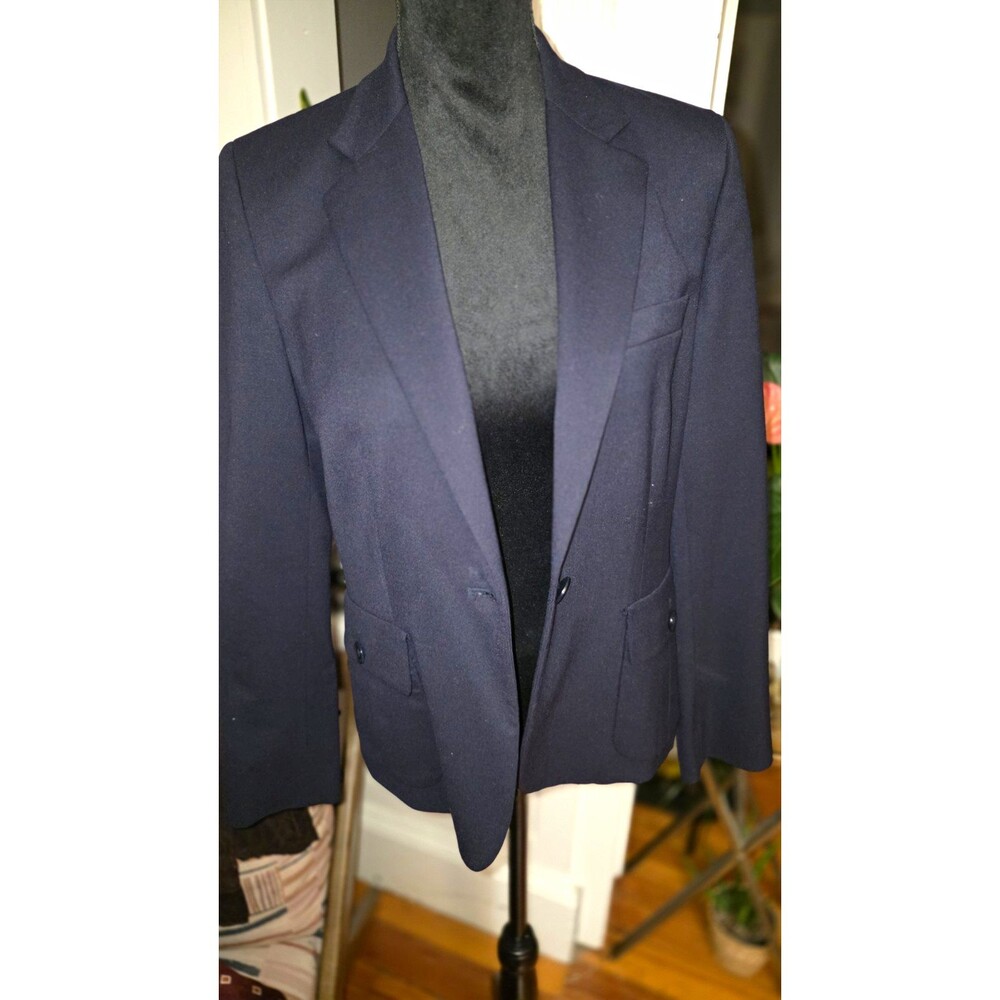 LAUREN RALPH LAUREN Single Button Lined Navy Wool Blend Jacket Blazer SZ 6